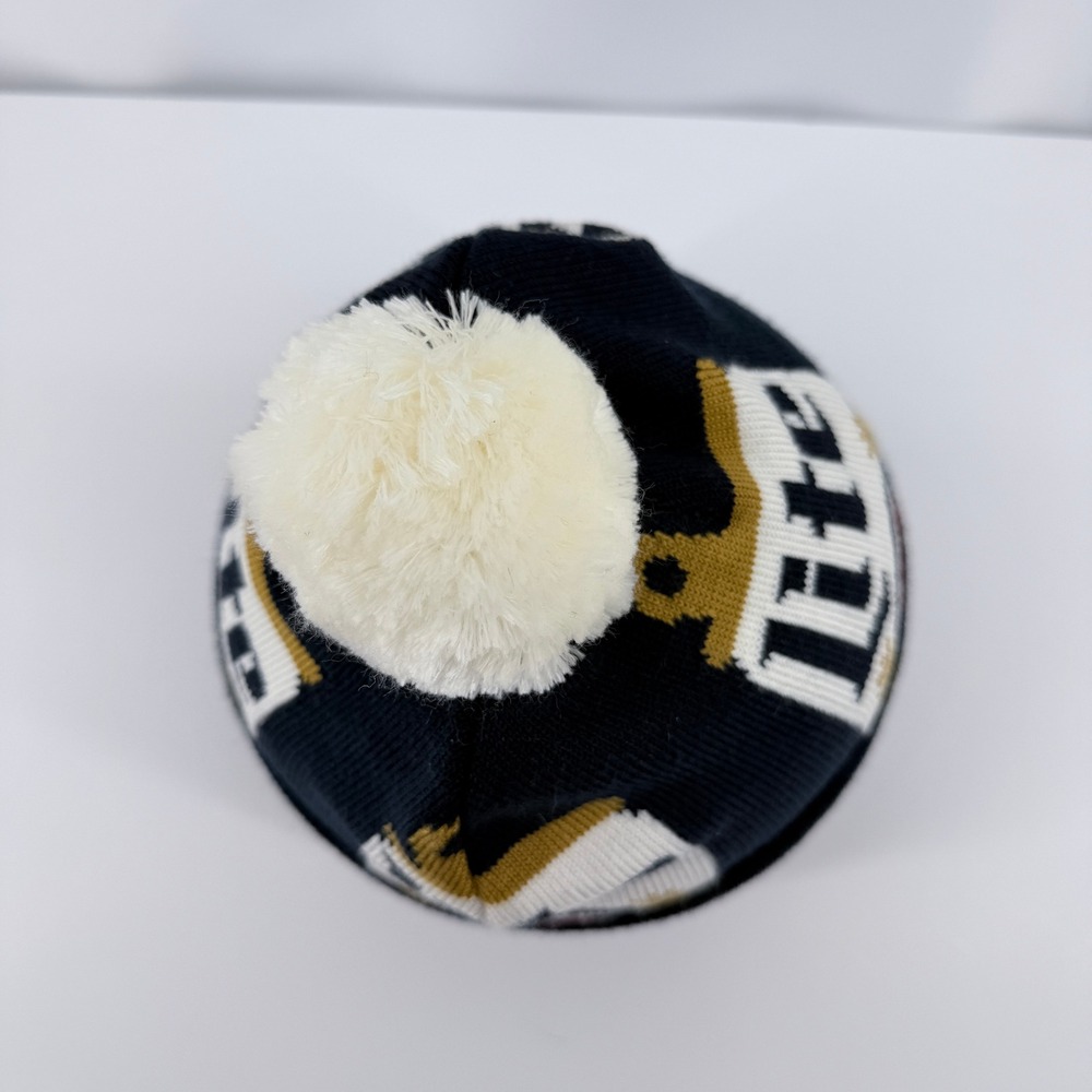 Miller Lite Beanie Mens OSFM Navy Blue Acrylic Pom Pom Knit Beer Graphic Hat - Picture 6 of 12